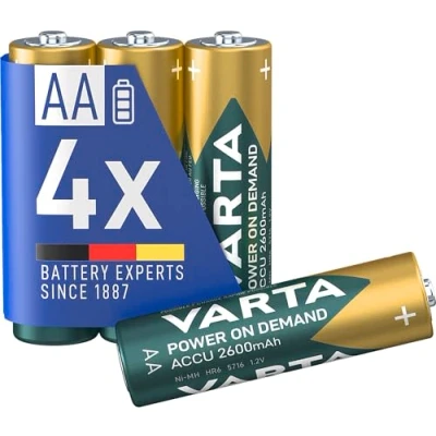 Abbildung von VARTA Batterien AA, wiederaufladbar, Recharge Accu Power, Akku, 2600 mAh Ni MH, ohne Memory Effekt, vorgeladen, sofort einsatzbereit, 4 Stück,1er Pack