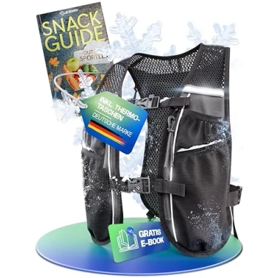 Abbildung von SASMO® Laufweste Damen &amp; Herren 5L isoliert Running Vest Ultraleicht 270g atmungsaktiv Laufrucksack 8 Taschen Trinkweste Laufen Trinkrucksack