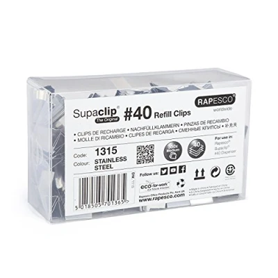 Abbildung von Rapesco 1315 Supaclip 40 Edelstahl Nachfüllklammern Großpackung, 350 Stück