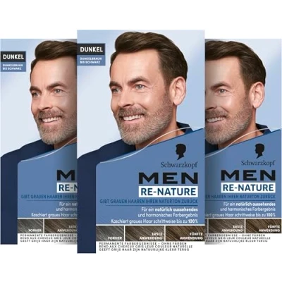 Abbildung von Men Perfect Re Nature Männer Dunkelbraun bis Schwarz (3x 145 ml), Pigmentierungs Creme, stellt ohne Haare färben die Naturhaarfarbe wieder her und kaschiert schonend graue