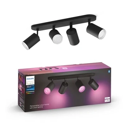 Abbildung von Philips Hue White &amp; Color Ambiance Fugato Spot 4 flg. schwarz 4x350lm, dimmbar, 16 Mio. Farben, steuerbar via App, kompatibel mit Amazon Alexa (Echo, Echo Dot)