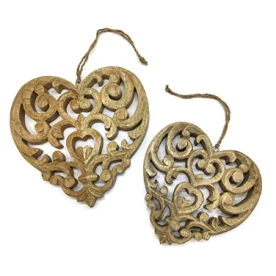 Abbildung von DARO DEKO Holz Herz Hänger mit Ornamente Muster 2er Set