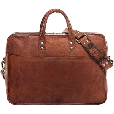 Abbildung von SID &amp; VAIN Messenger Bag Cedar echt Leder Umhängetasche 15 Zoll Laptop, Arbeitstasche Businesstasche Damen Herren Aktentasche braun