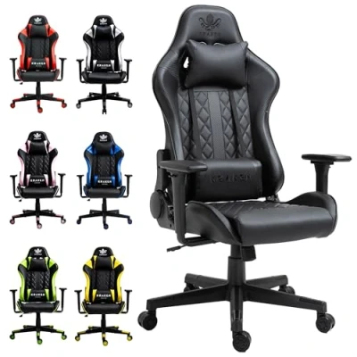 Abbildung von KRAKEN CHAIRS Gaming Stuhl Ergonomischer Sessel Schreibtischstuhl Höhenverstellbar Gamer mit Verstellbare 3D Armlehne Lendenkissen Kopfstütze Schwarz
