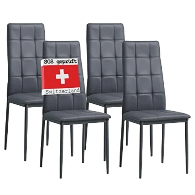 Abbildung von Albatros International Esszimmerstuhl Esszimmerestuhl Küchenstuhl RIMINI, Kunstleder Bezug (4er Set, Grau), edles Italienisches Design, Polsterstuhl, hohe Belastbarkeit, Modern