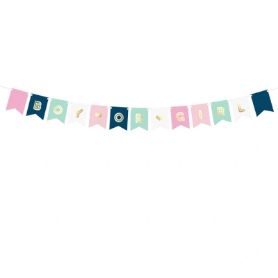 Abbildung von PartyDeco Banner Boy or Girl in Gold für Baby Shower Gender Reveal Party Inschrift Mädchen Junge Girlande Geburtstag Überraschungsparty Mama