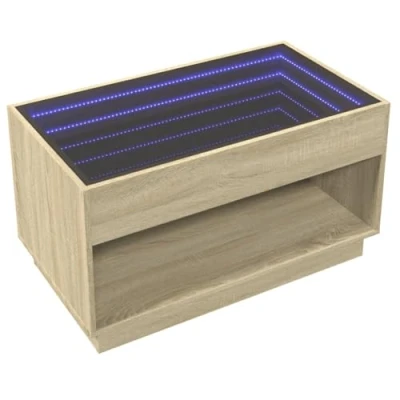Abbildung von vidaXL Couchtisch, Beistelltisch mit Infinity LED, Kaffeetisch Sofatisch für Wohnzimmer, Wohnzimmertisch Stauraum, Sonoma Eiche Holzwerkstoff Glas