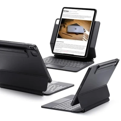 Abbildung von ESR Magnetische Keyboard Hülle, iPad Tastatur Hülle für Pro 12.9 2022, magnetischer Ständer, Porträt /erhöhte Ansichtsmodi, federnde Leuchttasten, Multi Touch Trackpad, Rebound Serie, Anthrazit