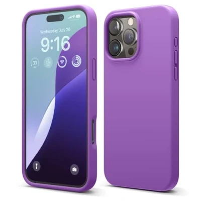 Abbildung von elago Premium Liquid Silikon Hülle Kompatibel mit iPhone 16 Pro Max Hülle, Ganzkörper Handyhülle, Stoßfest, Schlanke Kratzfester weicher Mikrofaser Innenfutter, 6.9 Zoll (Neonviolett)