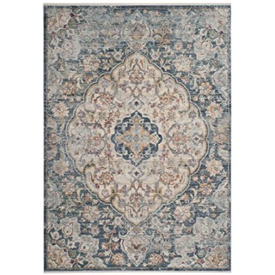 Abbildung von SAFAVIEH Traditionell Teppich für Wohnzimmer, Esszimmer, Schlafzimmer Illusion Collection, Kurzer Flor, Creme und Blau, 91 X 152 cm