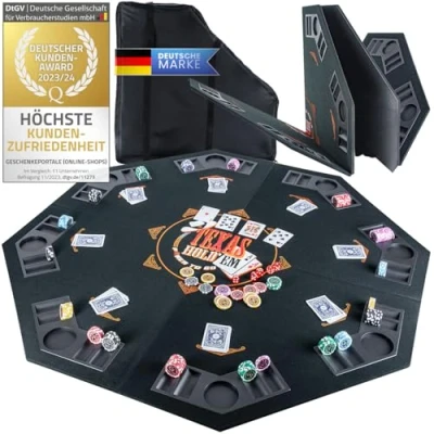 Abbildung von GOODS+GADGETS XXL Pokertisch Auflage 160 x 80 cm Faltbare Pokerauflage; Poker Zubehör Pokermatte Tisch mit hochwertigem Filz; 8 Getränkehaltern; mobil &amp; klappbar (Schwarz 120 cm)