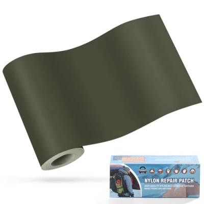 Abbildung von Nylon Selbstklebende Patches, OAZ 1 Rolle 10x160cm Selbstklebender Wasserdichte Reparatur Patch, Flicken Selbstklebend Armeegrün, für Zelte, Daunenjacke, Schlafsack, Tasche