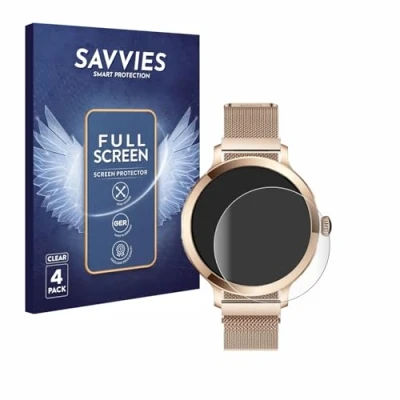 Abbildung von Savvies 4 Stück Full Screen Schutzfolie für Bekomiya Smartwatch 1.1&quot; Cover Displayschutz Folie [3D Curved, Transparent]