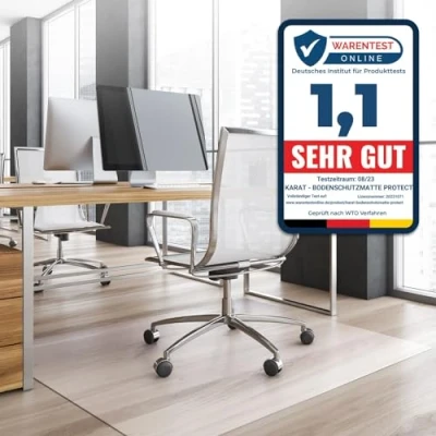 Abbildung von KARAT Bodenschutzmatte für Hartböden Neo Fußbodenschutz Schutzmatte Bürostuhl Parkett Laminat Bodenmatte Stärke: 1,5 mm (Transparent, 90 x 50 cm)