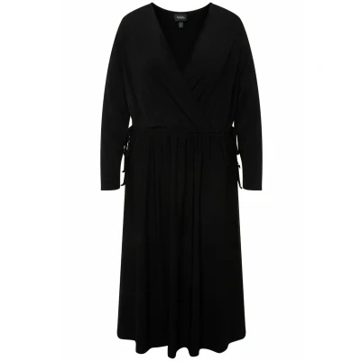 Abbildung von Ulla Popken Vausschnitt Langarm Jerseykleid, Damen, Größe: 50/52, Schwarz