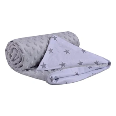 Abbildung von Medi Partners Krabbeldecke 100% Baumwolle 75x100cm doppelseitig multifunktional Minky Kuscheldecke für Kinderwagen weich flauschig (graue Sterne mit grauem Minky)