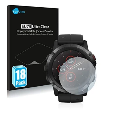 Abbildung von Savvies 18 Stück Schutzfolie für Garmin Fenix 5X Plus (51 mm) Displayschutz Folie Ultra Transparent