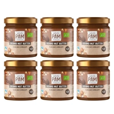 Abbildung von Naturally Pam Creamy Nut Butter Bio Hasel Nuss Mus mit Kakao Cacao Dream 6 x 200g