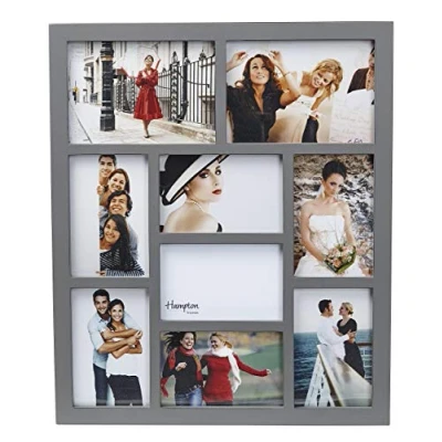 Abbildung von Hampton Frames gal9apgy Galerie grau Holz 9 Multi Blende (Sieben 10,2 x 15,2 cm/A6 (10 15 cm) &amp; Zwei 12,7 17,8 cm (13 18 cm)) wunderschönen Bilderrahmen nur zum Aufhängen