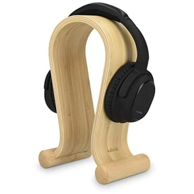 Abbildung von kalibri Kopfhörerhalter Kopfhörerständer Universal Holz Kopfhörer Halter Headset Halterung On Ear Headphone Stand Bambus in Hellbraun