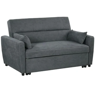 Abbildung von HOMCOM Schlafsofa, 2 Sitzer Sofa mit Bettfunktion, Verstellbarer Rückenlehne, Polstersofa Wurfkissen, Samtoptik, Couch für Wohnzimmer, Schlafzimmer, Dunkelgrau