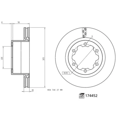 Abbildung von FEBI BILSTEIN 174452 Bremsscheibe Hinterachse 325 30 6 145 innenbelüftet beschichtet VOLKSWAGEN: Crafter Kastenwagen, Pritsche/Fahrgestell