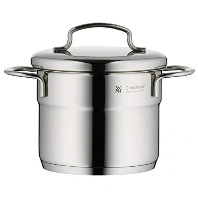 Abbildung von WMF Fleischtopf Mini, Cromargan® Edelstahl rostfrei 18/10 (1x mit Deckel 12 cm (Volumen 1,0l, Höhe 12,5 cm) optimal für Herdplatten Ø 14,5 cm, 1 tlg., cm), Mini