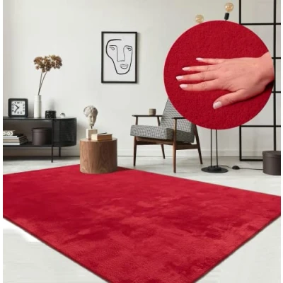 Abbildung von the carpet Relax kuscheliger Kurzflor Teppich, Anti Rutsch Unterseite, Waschbar bis 30 Grad, Super Soft, Felloptik, Rot, 120 x 160 cm