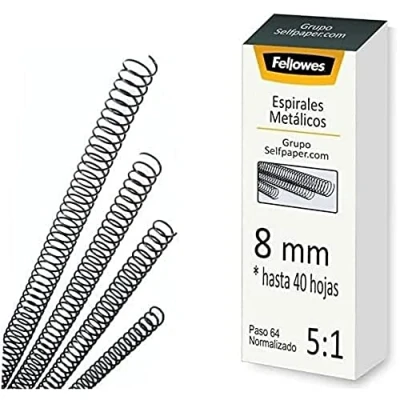 Abbildung von Fellowes Metallspiralen für Bindemaschine, 5:1, 59 Löcher, Schwarz, 25 Stück 8 mm schwarz