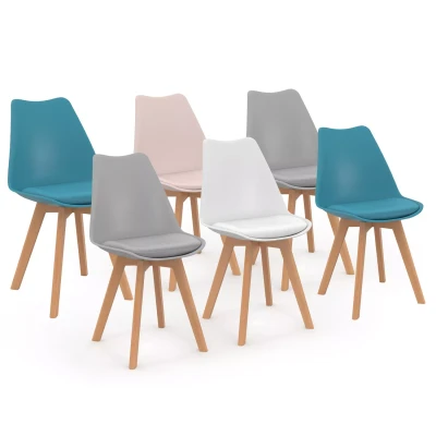 Abbildung von IDMarket Set mit 6 Sitzstuhl Sitzstühlen Sara Mix Color Rosa, Weiß, Hellgrau, Blau, 2 Stück