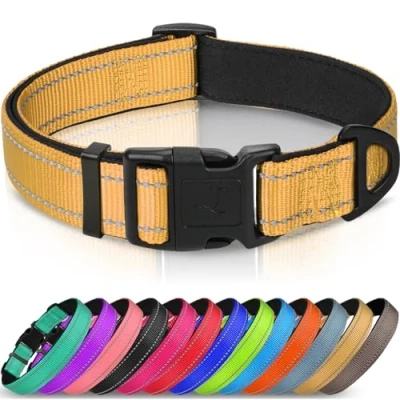 Abbildung von Joytale Halsband Hund, Gepolstertes Hundehalsband Breit aus Neopren Nylon Verstellbar für Welpen, Weich und Reflektierend Hundehalsbänder, XS, Braun