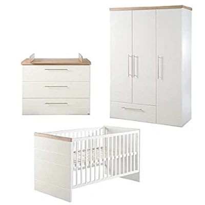 Abbildung von roba® Babyzimmer Komplettset Nele, Gitterbett, Wickelkommode &amp; 3 türiger Drehtürenschrank