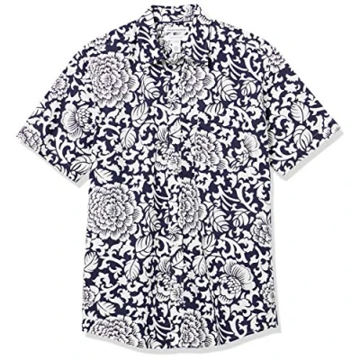Abbildung von Amazon Essentials Herren Kurzärmeliges Hemd aus Popeline, Normale Passform, Schwarz Weiß Floral, XXL