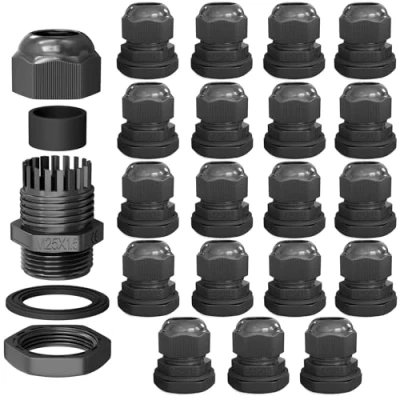 Abbildung von hb digital 20х Kabelverschraubung M25 für 11 15mm Kabeldurchmesser IP68 Staub &amp; wasserdicht mit Gummidichtung Gegenmutter Klemmlamellen Stopfbuchse Isolation Kabeleinführung Schwarz