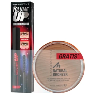 Abbildung von Manhattan Volume Up 004 Pitch Black, tiefschwarze Volumenmascara mit gratis Bronzer