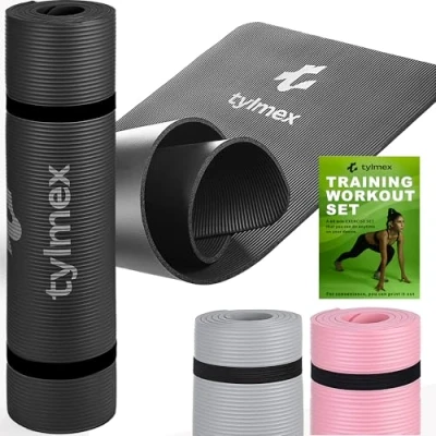 Abbildung von Tylmex Matte Yogamatte Rutschfest Dicke 8mm Sportmatte für Yoga Pilates Fitness Gymnastik Outdoor und Zuhause mit Tragegurt Übungskomplex Schwarz
