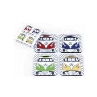 Abbildung von BRISA VW Collection Volkswagen Getränke Glas Kork Untersetzer mit MDF Beschichtung und T1 Bulli Bus Design (4ER Set/Samba Stripes/Bunt)
