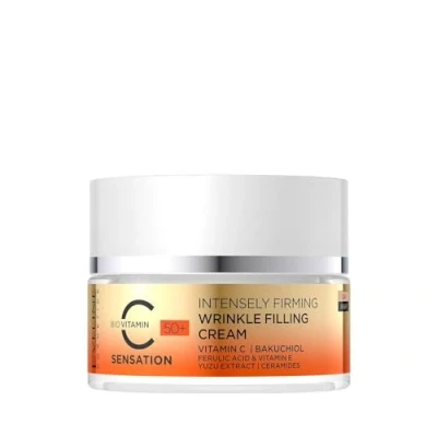 Abbildung von Eveline Cosmetics C Perfection Advanced Faltenfüllende Straffungscreme 50+ mit Vitamin &amp; Ferulasäure Anti Aging, Feuchtigkeitsspendende und Hauttonausgleichende Formel für Reife Haut