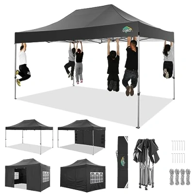 Abbildung von COBIZI 3x4,5 Pavillon Faltpavillon Wasserdicht Stabil Winterfest 3.0, Gartenpavillon UV Schutz mit 4 Seitenteilen Festival Partyzelt Sonnenschutz Pavillon, Schwarz