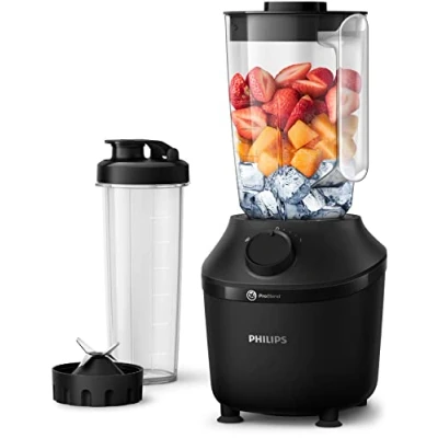Abbildung von Philips Standmixer HR2041/41 3000 Series, mit ProBlend Technologie, 450 W, 1,9L Behälter und 1 Geschwindigkeitsstufe + Impulseinstellung, Schwarz