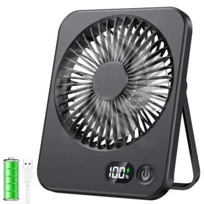 Abbildung von ITJMRJP Tischventilator USB Ventilator Klein 2500mAh Akku Leise Mini Kleiner Tischventilatoren mit LED Anzeige Tragbarer Desk Fan Tisch für Zuhause Büro Camping(Schwarz)