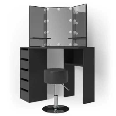 Abbildung von Vicco Schminktisch Arielle, Schwarz, 110 cm mit LED Beleuchtung und Hocker