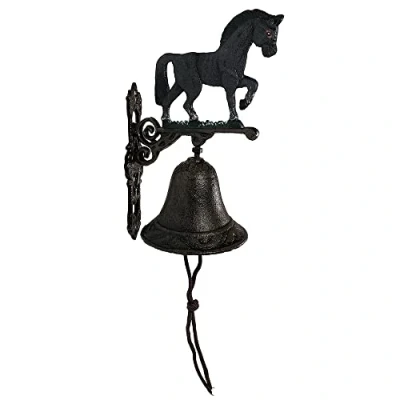 Abbildung von zeitzone Türglocke Pferd Schwarz Glocke Landhausstil Gusseisen Rustikal Antik Stil