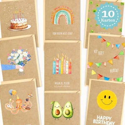 Abbildung von LOViLEE® 10x Geburtstagskarten Set mit Umschlag &amp; Stickern Glückwunschkarten Geburtstag, Happy Birthday Karte Grußkarten Geburtstagskarte Frau, Mann Klappkarten 4