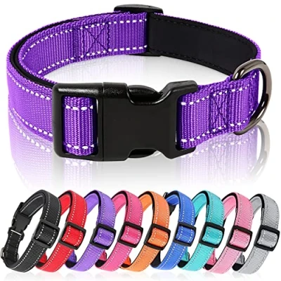 Abbildung von HEELE Hundehalsband, Hundehalsband aus Nylon, Reflektierend Halsband Hund mit Weich Neopren Gepolstert für Welpen Kleine Mittel Große Hunde Läng Einstellbereich 26 38cm, Lila, S