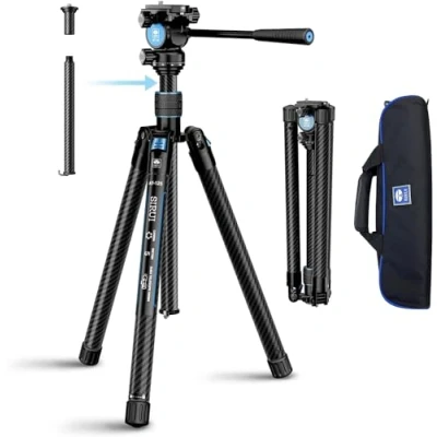 Abbildung von SIRUI Traveler X Carbon Video Kamera Stativ, Reisestativ Leichtes 0,95 kg mit Panorama Fluidkopf, innovativen Quick Twist Beinen, Mittelsäule für DSLR, Reisen und Videoproduktion