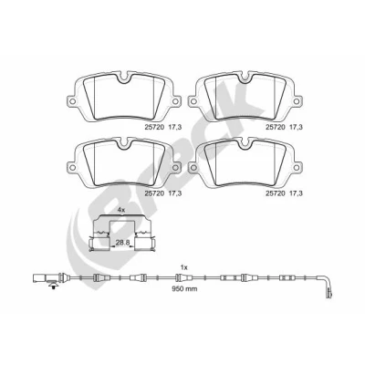 Abbildung von BRECK 25720 00 554 Bremsbelagsatz Keramik für Verschleißwarnanzeiger vorbereitet mit Zubehör LAND ROVER: Range Rover Sport, Discovery 5