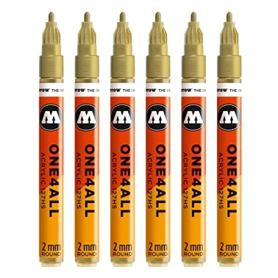 Abbildung von Molotow One4All 127HS Acryl Marker (2,0 mm Strichstärke, hochdeckend und permanent, UV beständig, für fast alle Untergründe) 6 Stück Farbe 228 metallic gold