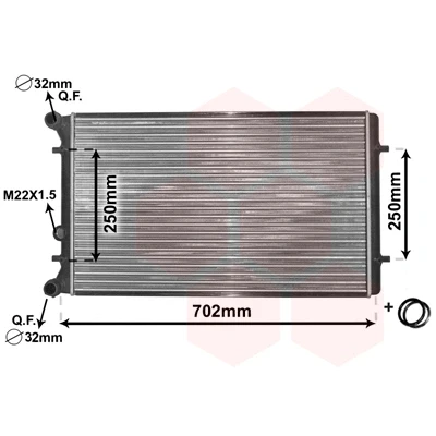 Abbildung von VAN WEZEL 03002155 Kühler, Motorkühlung Aluminium 650 415 34 *** IR PLUS mit Zubehör Kühlrippen mechanisch gefügt SKODA: Octavia I Schrägheck