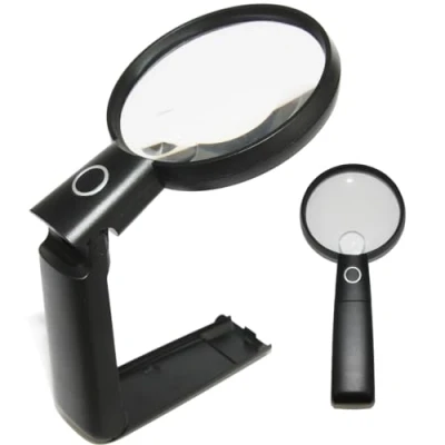 Abbildung von EASY MAGNIFIER Große Stand Leselupe 2/4fach mit Heller LED; Vergrößerungsglas Zum Lesen Von Büchern, Tischlupe Ständer;